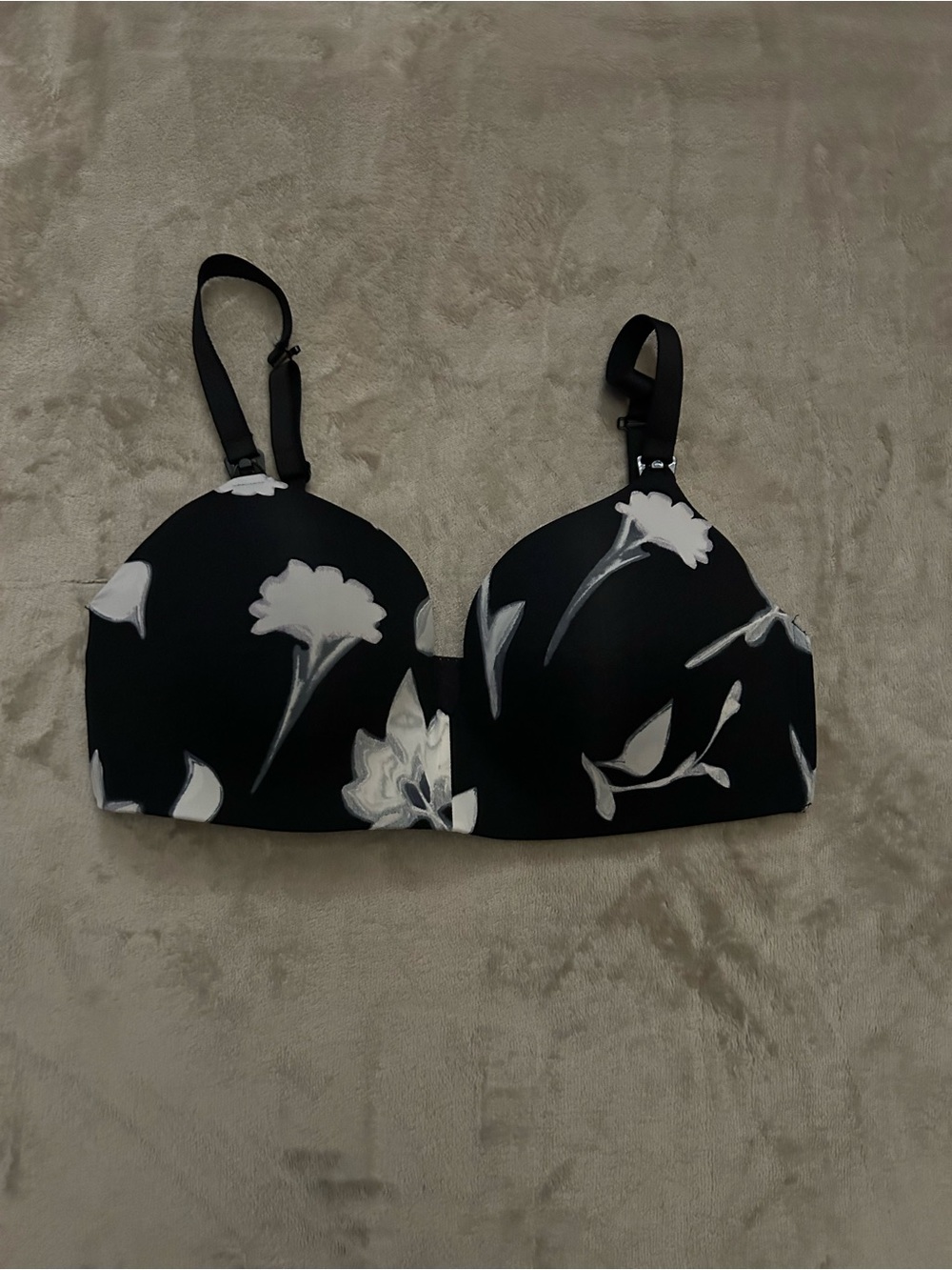 Auden Black Nursing Bra with White Floral Print - Women's Maternity 36DD